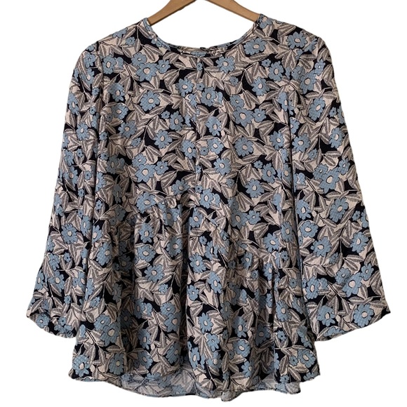 Rebecca Taylor 100% Silk Floral Crew Neck Blouse Size 2 Daisies 3/4 Sleeve - Picture 1 of 9